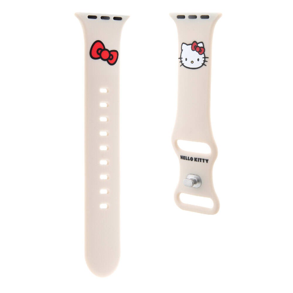 Apple Watch 7 41mm Hello Kitty Orjinal Lisanslı Yazı Logolu Fiyonk & Kitty Head Silikon Kordon