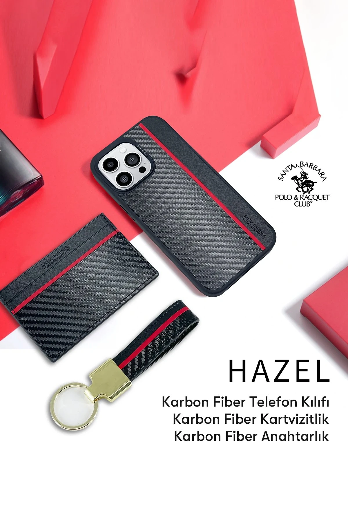 Santa Barbara Polo Racquet Club iPhone 15 Pro Hazel Karbon Set Kapak