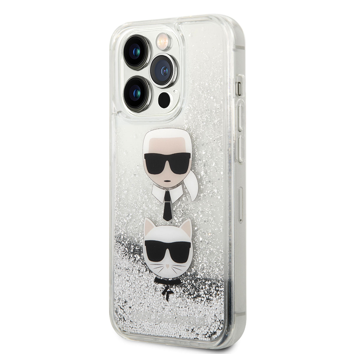 Apple iPhone 14 Pro Kılıf Karl Lagerfeld Sıvılı Simli K&C Head Dizayn Kapak