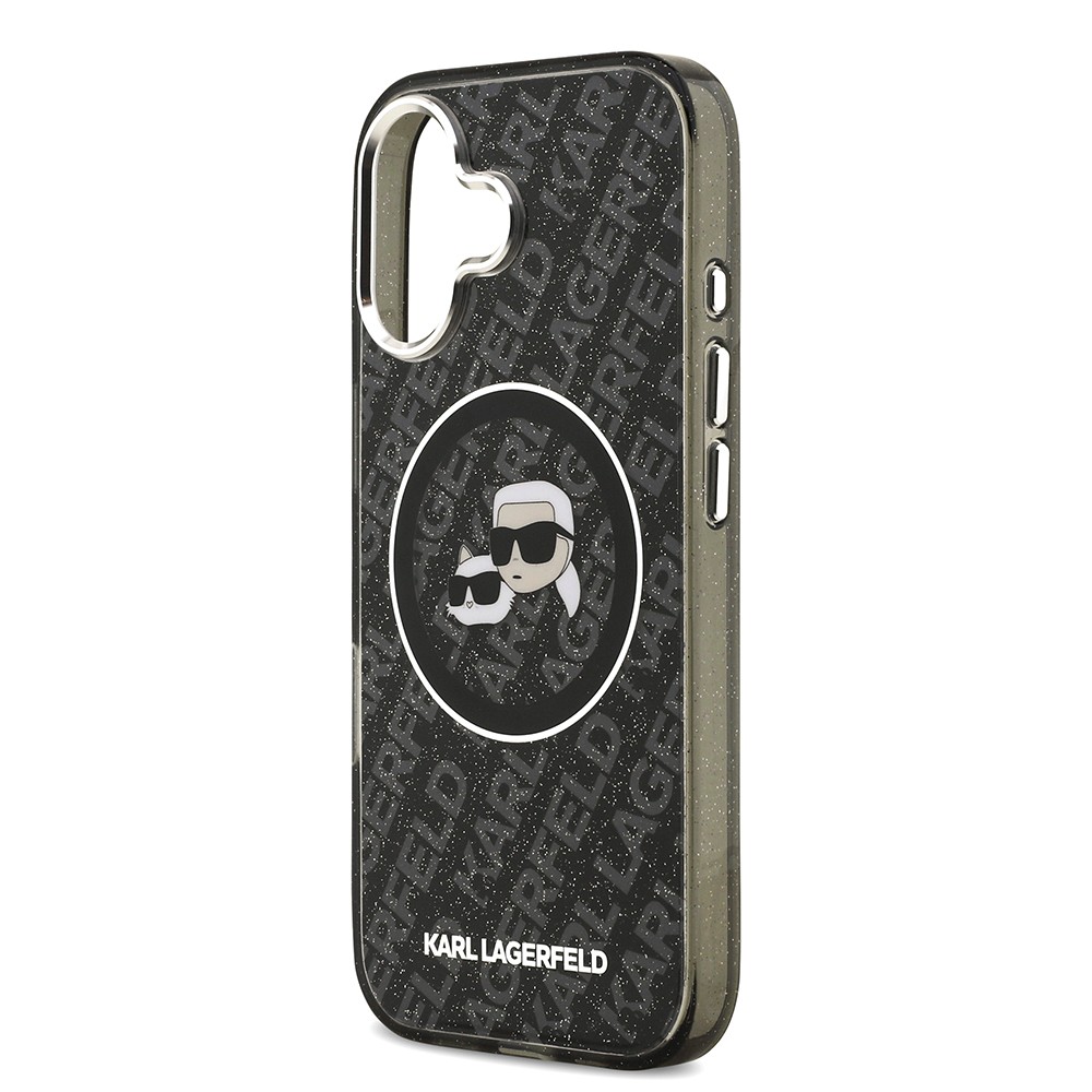 Apple iPhone 17 Kılıf Karl Lagerfeld Orjinal Lisanslı Parlayan Simli Karl & Choupette Heads Kapak