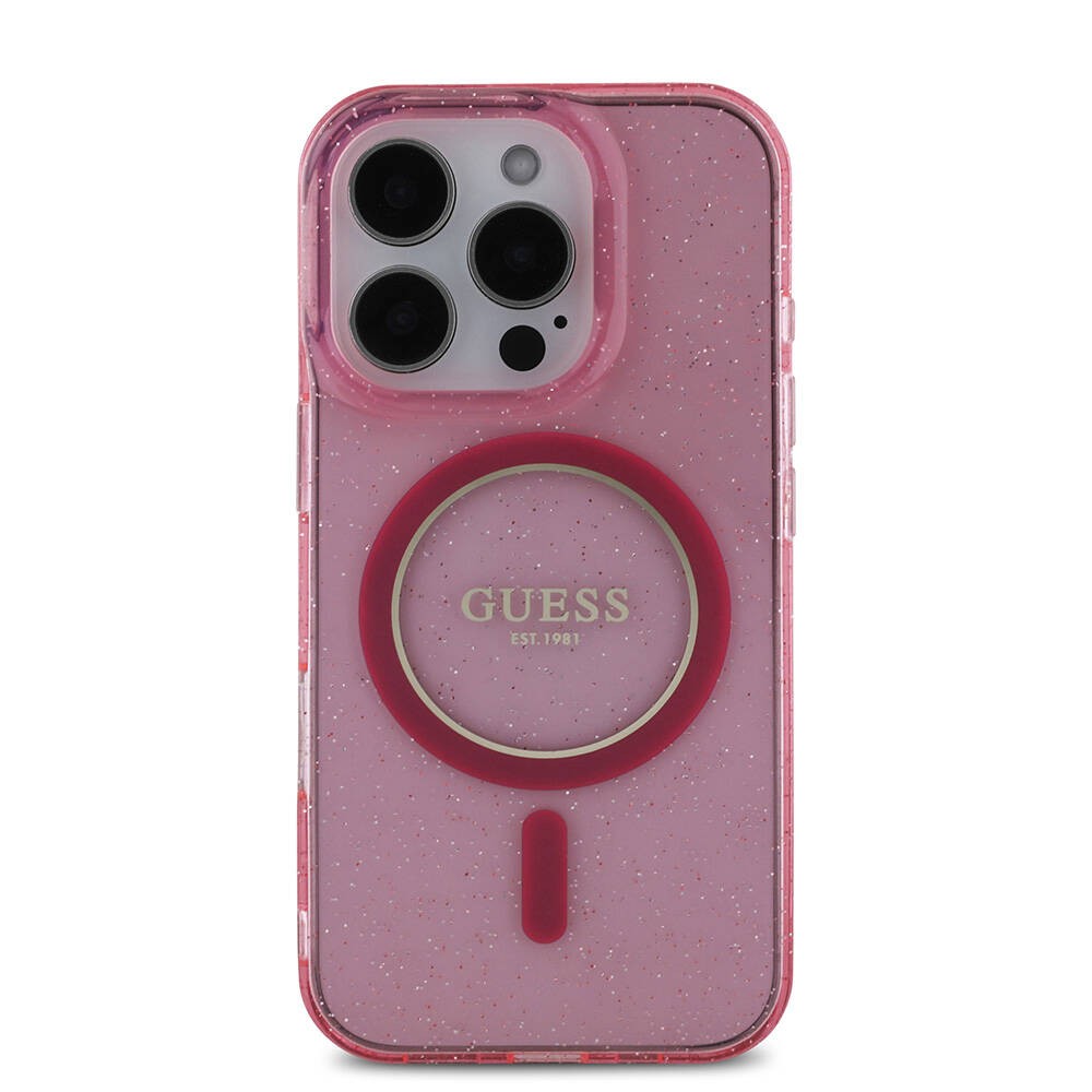 Apple iPhone 16 Pro Kılıf Guess Orjinal Lisanslı M-safe Şarj Özellikli Simli Silikon İnci Bileklikli Kapak