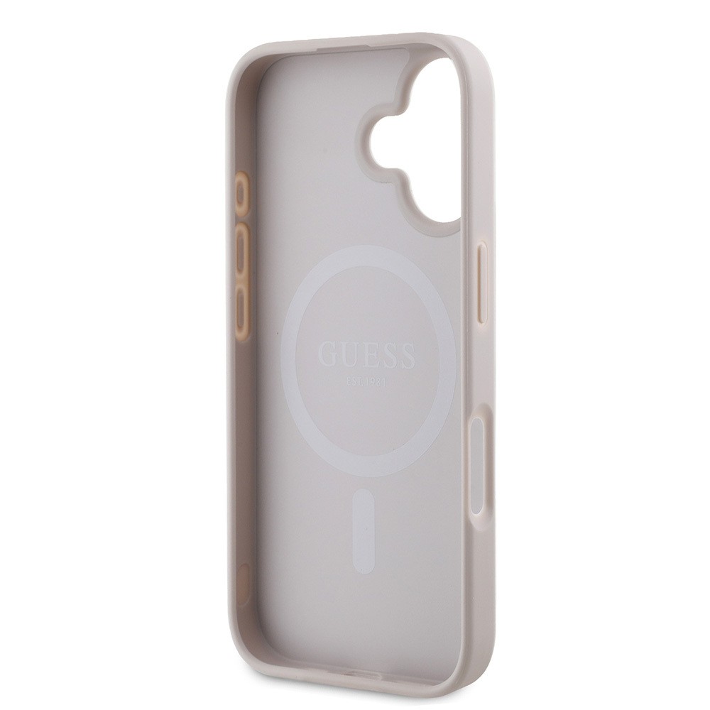 Apple iPhone 16 Kılıf Guess Orjinal Lisanslı M-safe Şarj Özellikli 4G Şerit Tasarımlı Printed Kapak