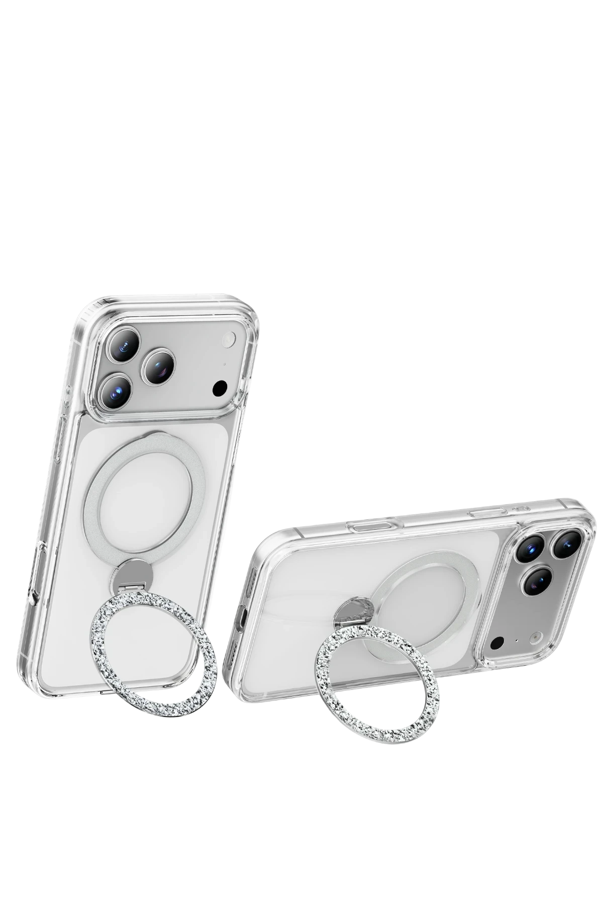 Keephone Apple iPhone 17 Pro Crystal Taşlı 360 Magsafe Standlı Kapak