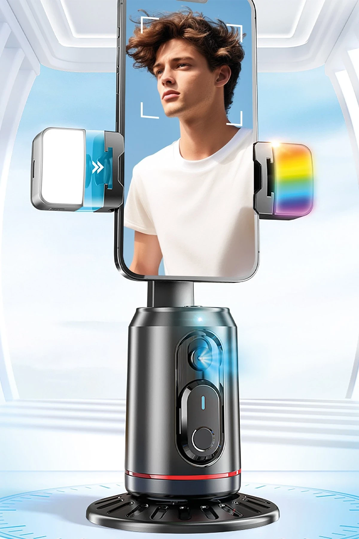 Earldom ZP32 360 Derece Ayarlanabilir BT 5.2 RGB Işık ve Beyaz Işık Aydınlatmalı Akıllı Yüz Takip Özellikli Selfie Gimbal