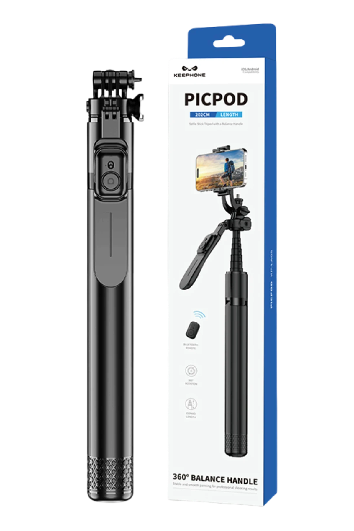 Keephone KP-LA05 PicPod 360 Derece Ayarlanabilir 202cm BT Selfie Çubuğu