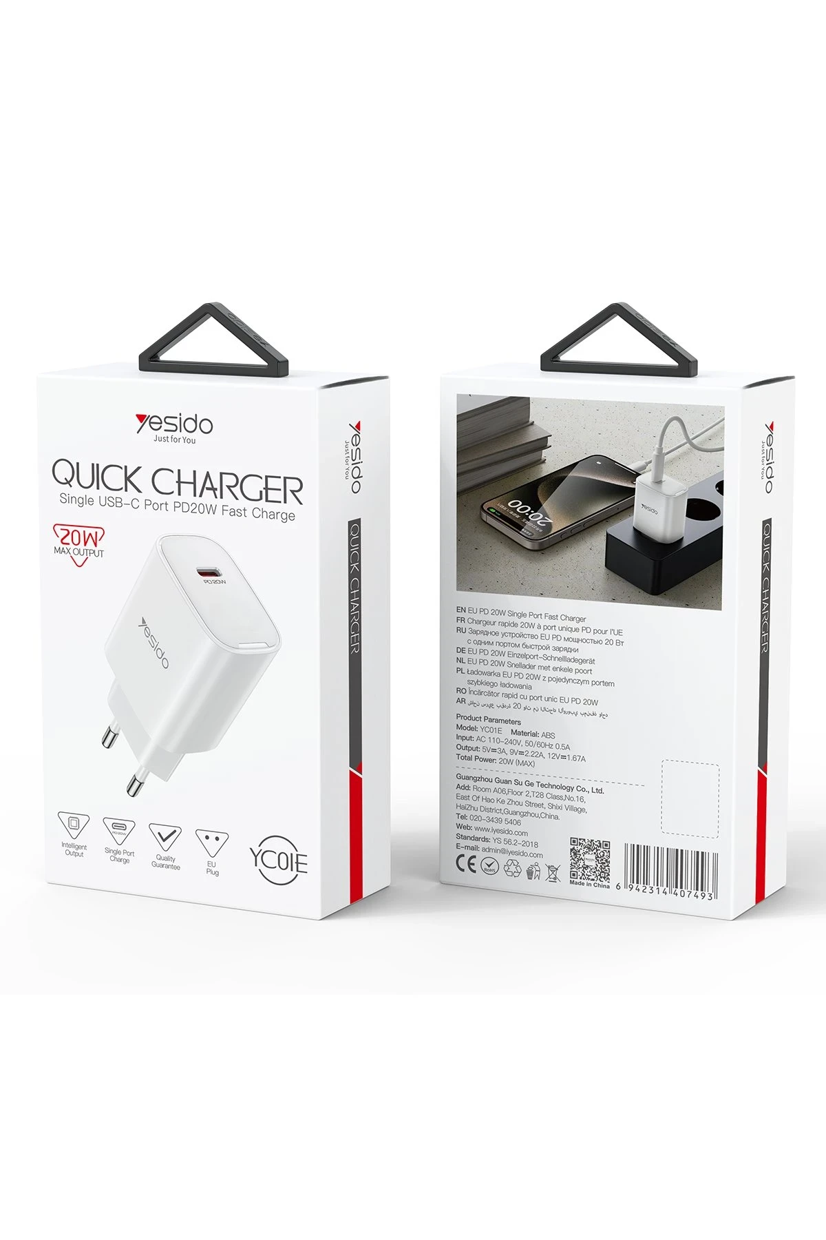 Yesido YC01E 20W Type-C Çıkışlı PD Hızlı Şarj Cihazı