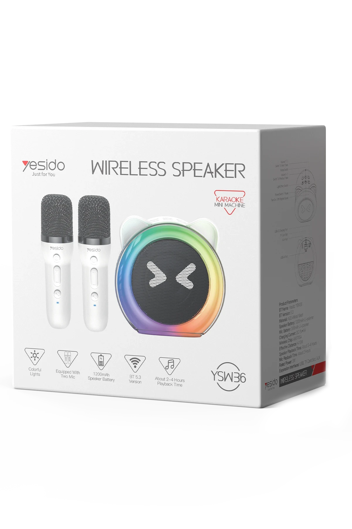 Yesido YSW36 2 Adet Karaoke Mikrofonlu BT 5.3 RGB Kablosuz Hoparlör