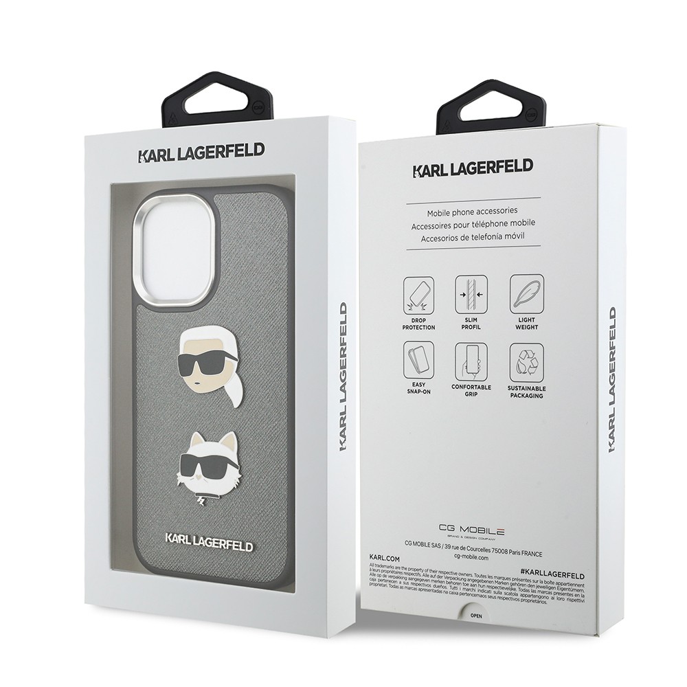 Apple iPhone 17 Kılıf Karl Lagerfeld Orjinal Lisanslı Metal Logolu K&C Heads Pin Kapak