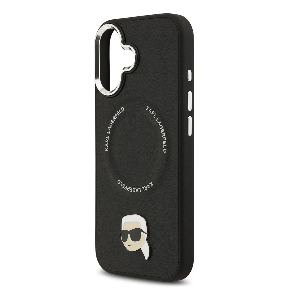 Apple iPhone 17 Kılıf Karl Lagerfeld Orjinal Lisanslı M-safe Şarj Özellikli Metal Kamera ve Buton Tasarımlı Karl PU Deri Kapak
