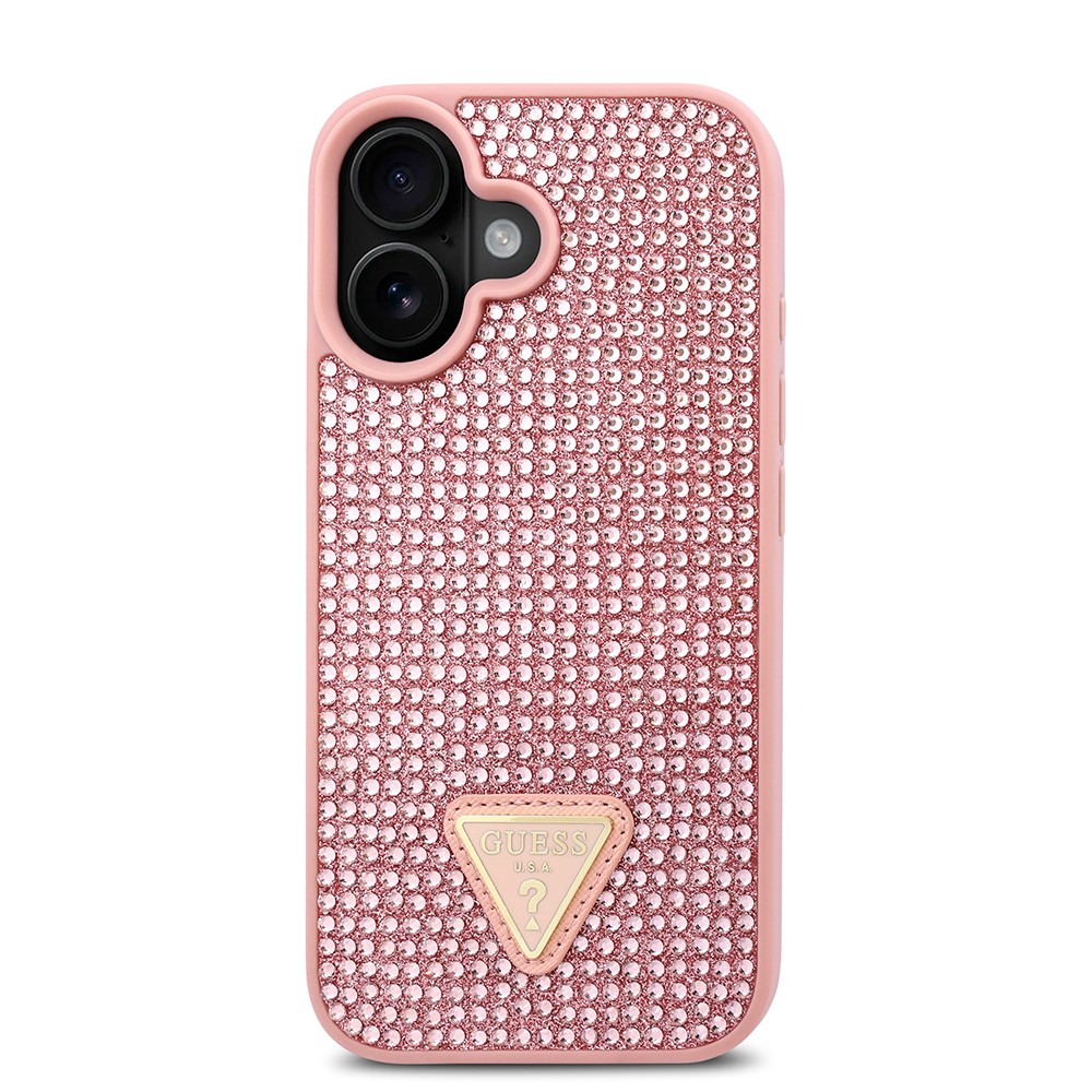 Apple iPhone 16 Kılıf Guess Orjinal Lisanslı Taşlı Arka Yüzey Üçgen Logolu Kapak