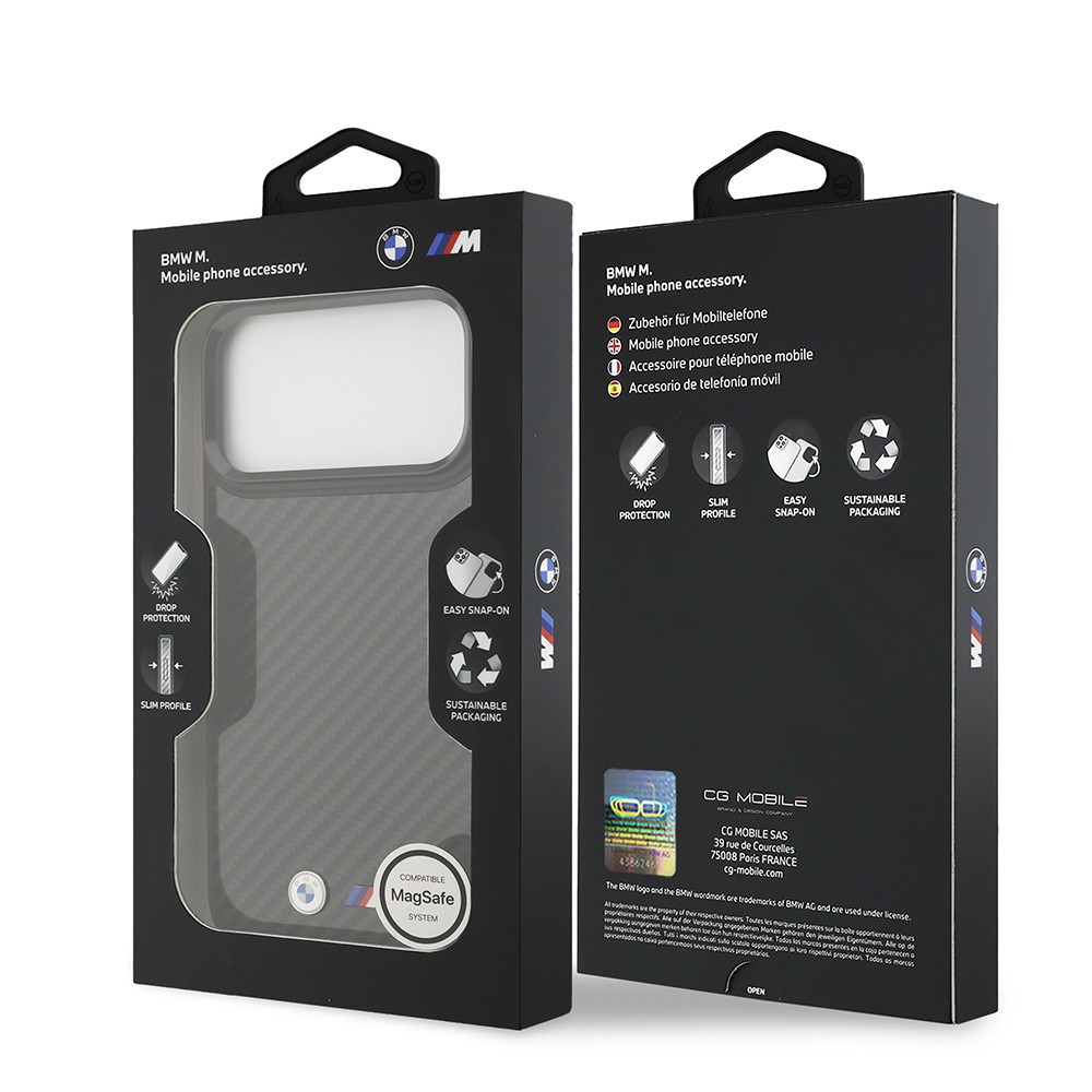 Apple iPhone 17 Pro Max Kılıf BMW Orjinal Lisanslı M-safe Şarj Özellikli Karbon Fiber Metal Logolu Kapak