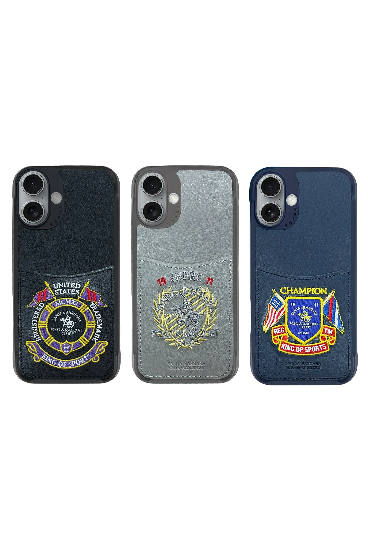 Santa Barbara Polo Racquet Club iPhone 16 Abner İçi Süet Nakış Desenli Kartvizitli Kılıf