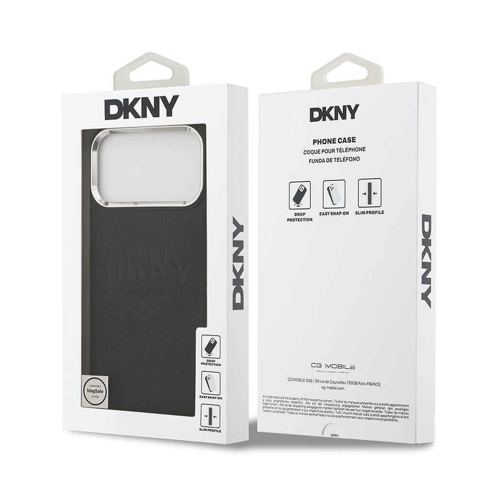 Apple iPhone 17 Pro Max Kılıf DKNY Orjinal Lisanslı M-safe Şarj Özellikli PU Deri Kabartmalı Kapak