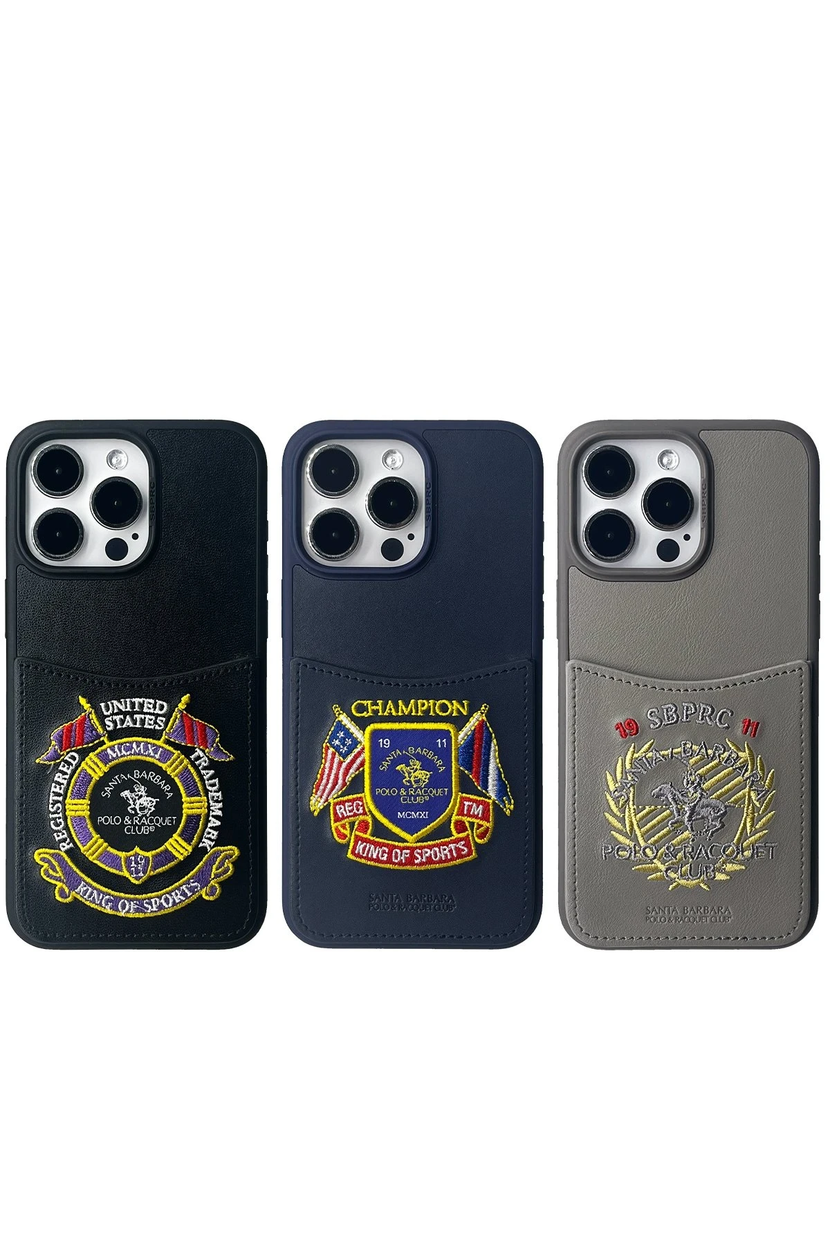 Santa Barbara Polo Racquet Club iPhone 15 Pro Abner İçi Süet Nakış Desenli Kartvizitli Kılıf