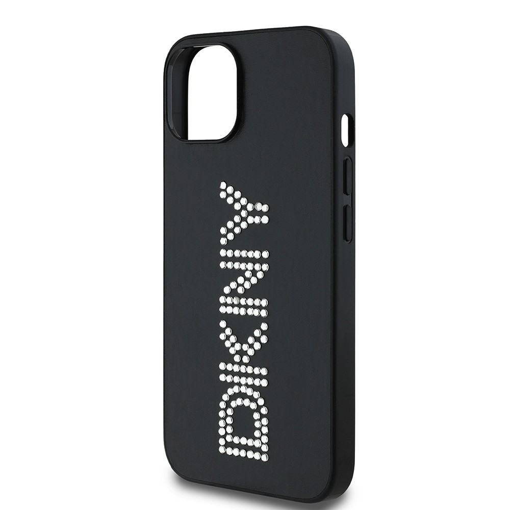 Apple iPhone 14 Kılıf DKNY Orjinal Lisanslı Taşlı DKNY Yazılı Metalik Rhinestones PU Deri Kapak