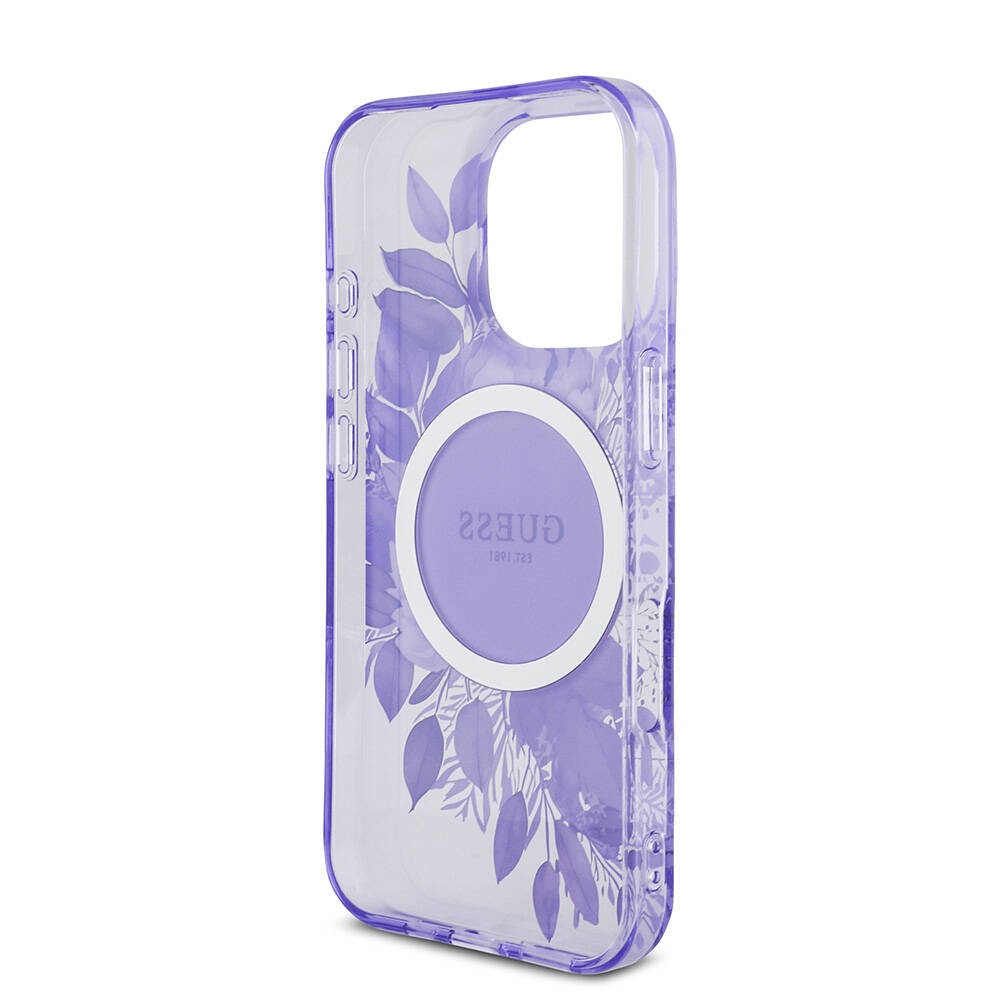 Apple iPhone 16 Pro Max Kılıf Guess Orjinal Lisanslı M-safe Şarj Özellikli IML Baskılı Çiçek İnci Bileklikli Kapak