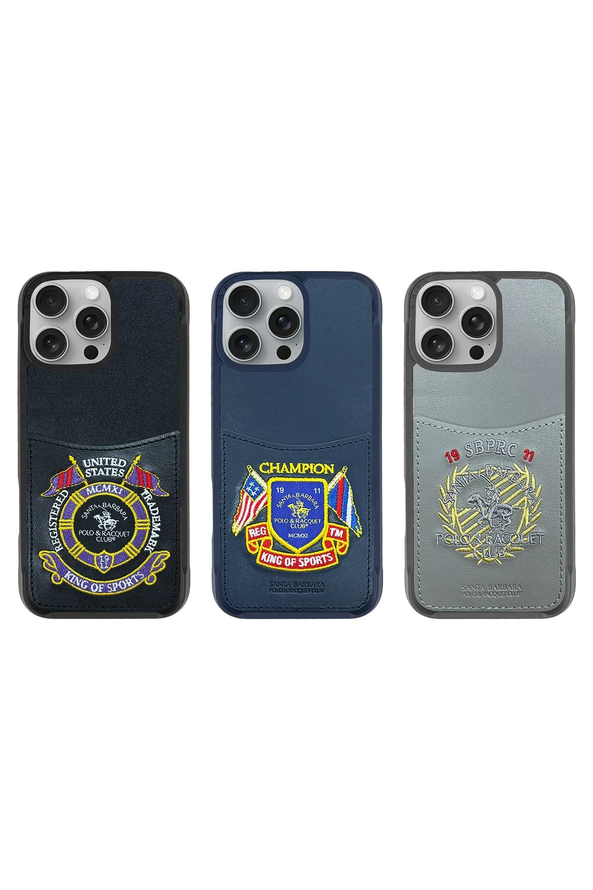 Santa Barbara Polo Racquet Club iPhone 16 Pro Abner İçi Süet Nakış Desenli Kartvizitli Kılıf