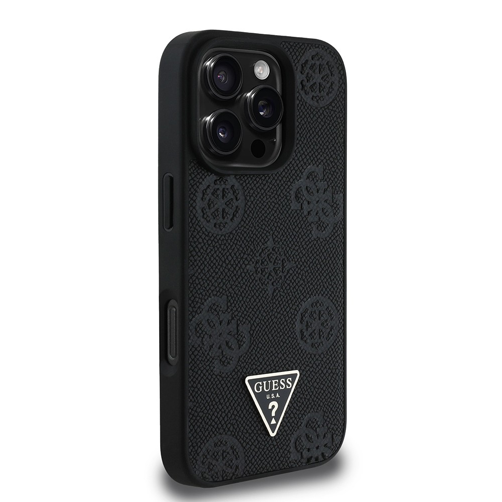 Apple iPhone 16 Pro Kılıf Guess Orjinal Lisanslı M-safe Şarj Özellikli Sıcak Baskılı Üçgen Logolu PU Deri Peony Kapak