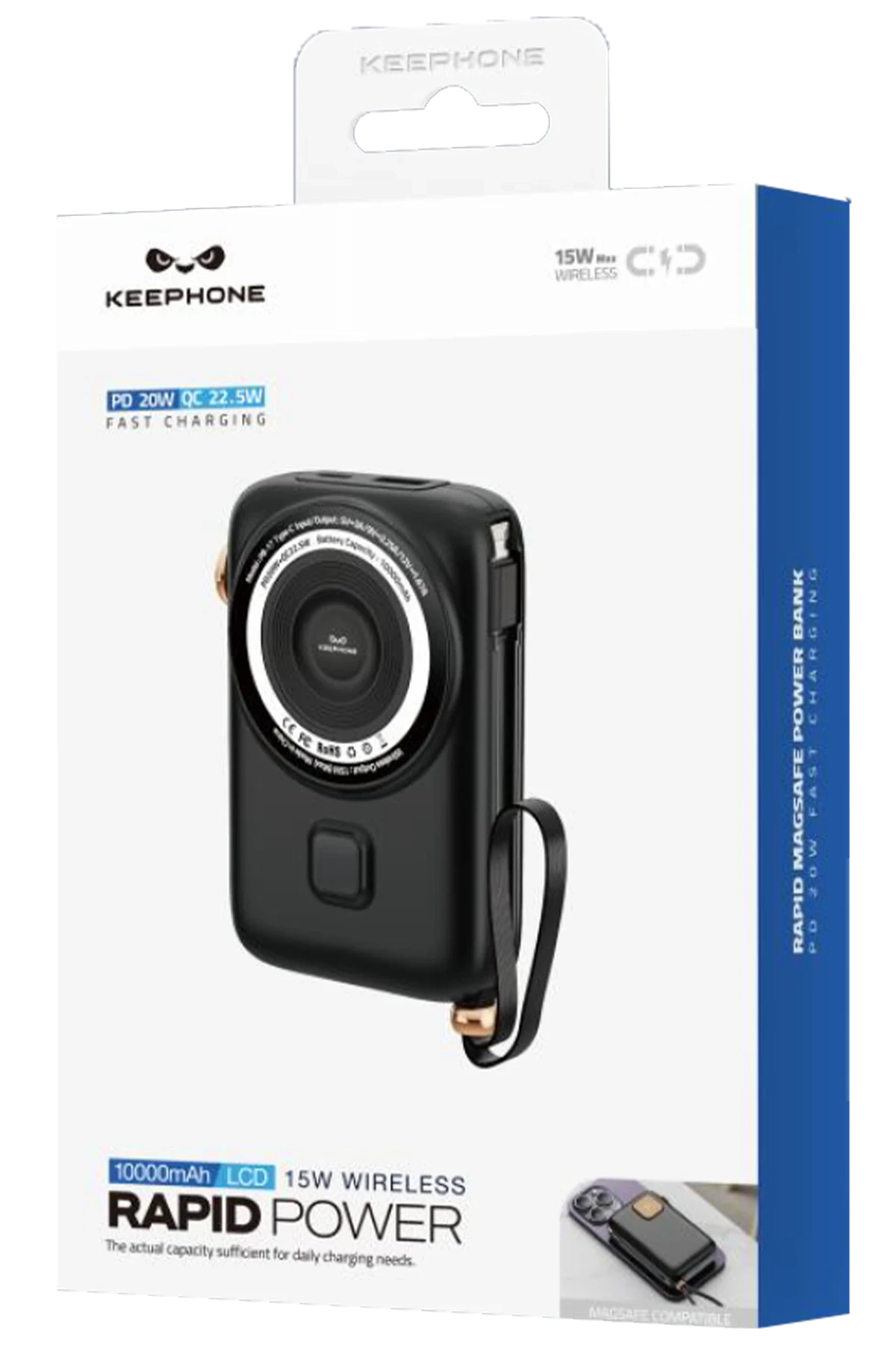 Keephone PB17 MagEasy 10.000 mAh 20W Type-C 20W Lightning 22.5W USB 15W Kablosuz Şarj PD Magsafe Powerbank