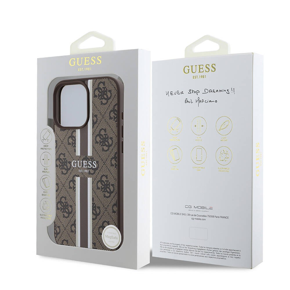 Apple iPhone 16 Pro Max Kılıf Guess Orjinal Lisanslı M-safe Şarj Özellikli 4G Şerit Tasarımlı Printed Kapak