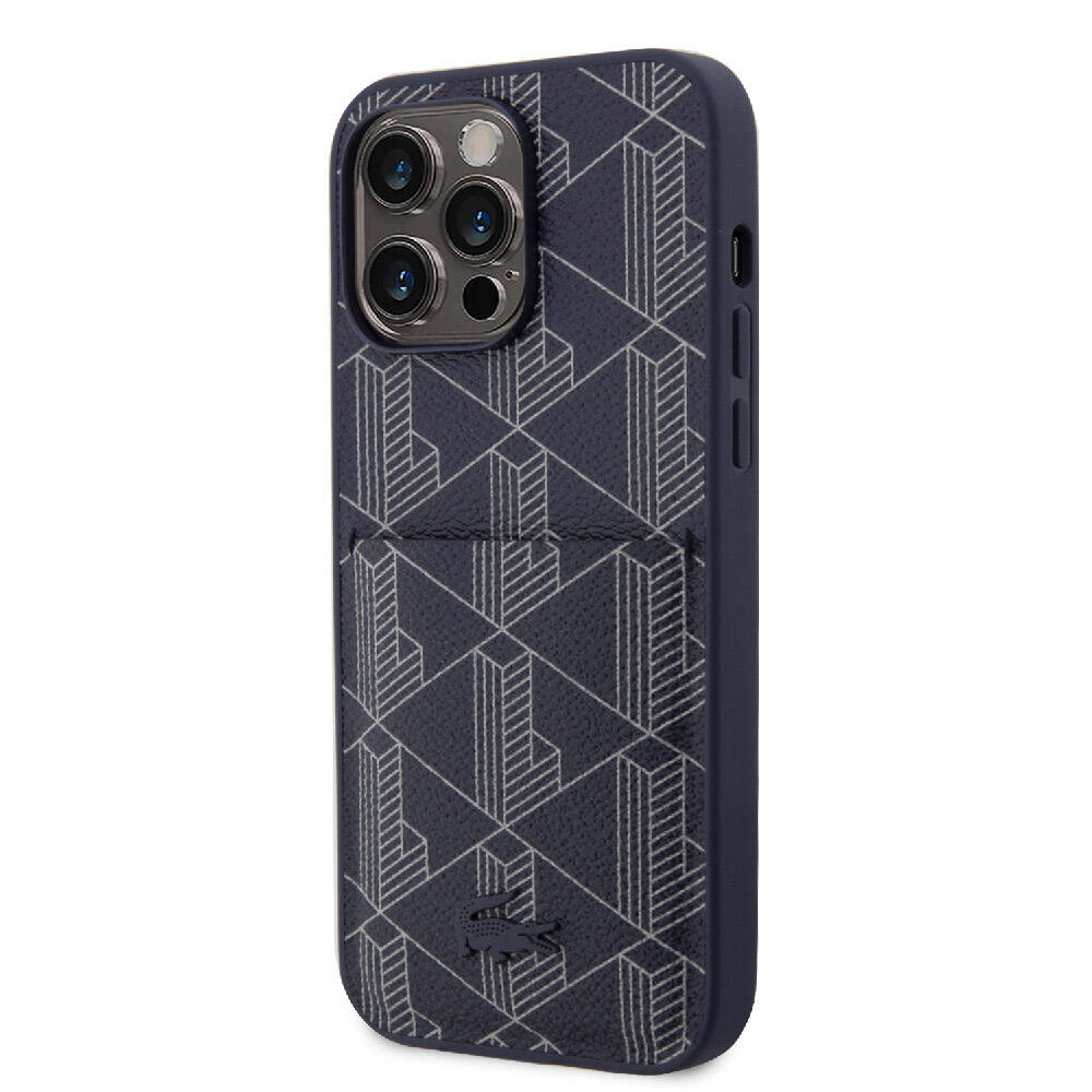 Apple iPhone 15 Pro Max Kılıf Lacoste Orjinal Lisanslı M-safe Şarj Özellikli PU Deri Görünümlü Kartlıklı Karışık Monogram Desenli Kapak