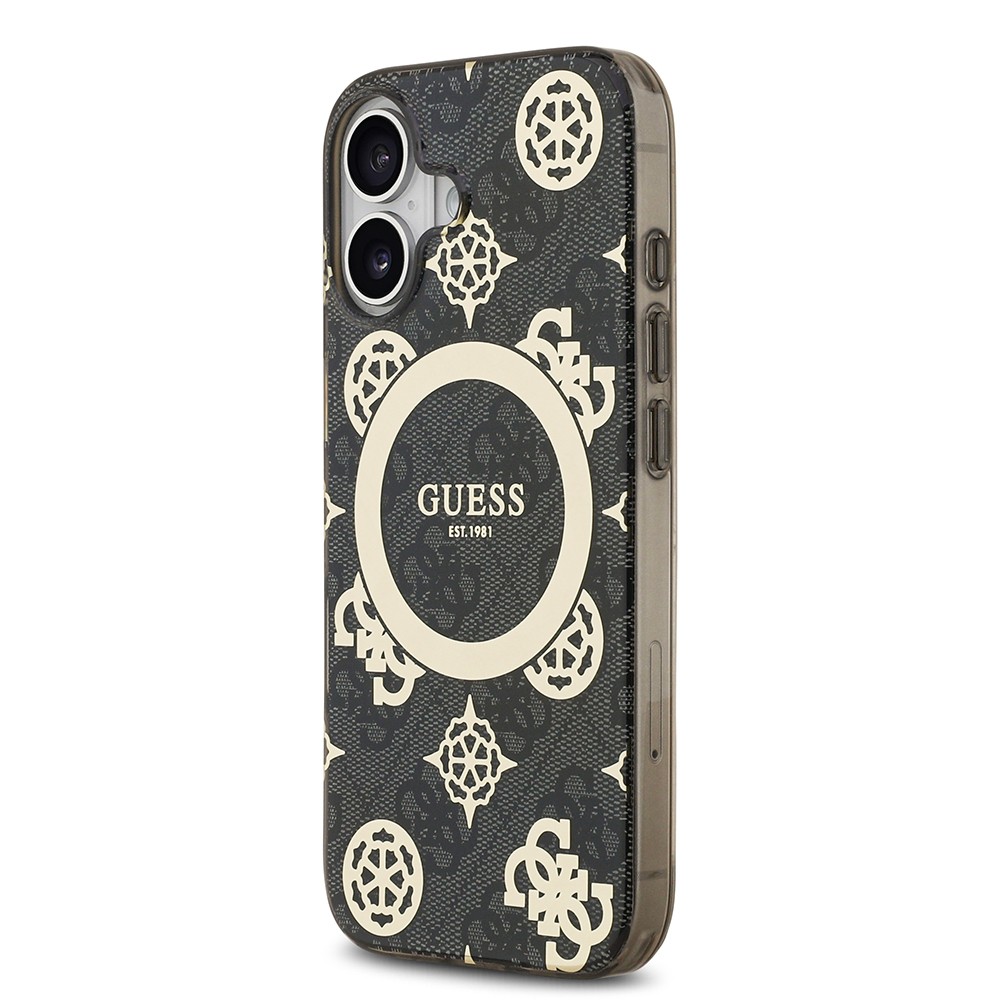 Apple iPhone 17 Kılıf Guess Orjinal Lisanslı M-safe Şarj Özellikli IML Peony ve 4G Desenli Klasik Logolu Kapak