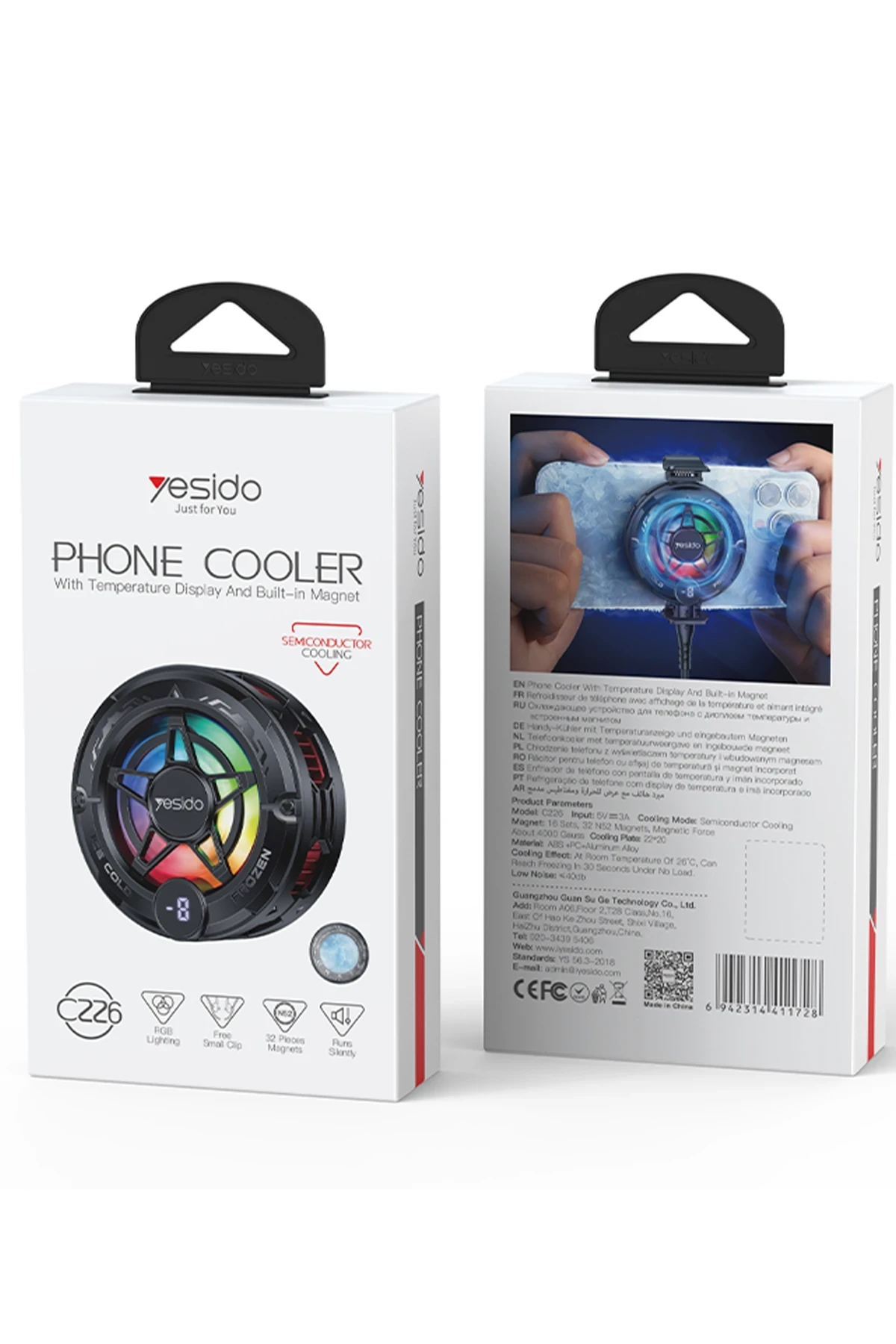 Yesido C226 Dijital Sıcaklık Göstergeli RGB Işıklı Radyatör Telefon Soğutucu Fan