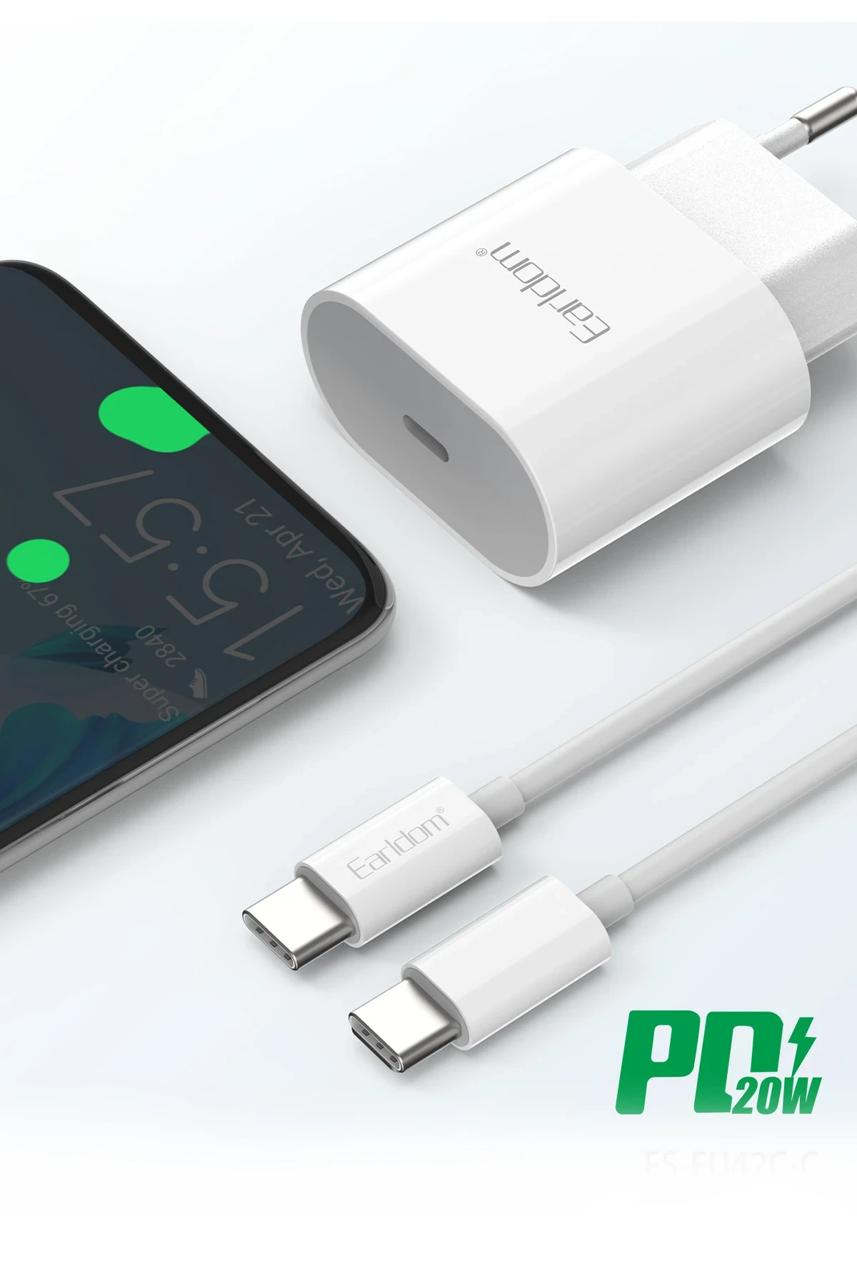 Earldom ES-EU42C 20W Type-C Çıkışlı Ekstra Type-C to Type-C Kablolu PD Hızlı Şarj Cihazı