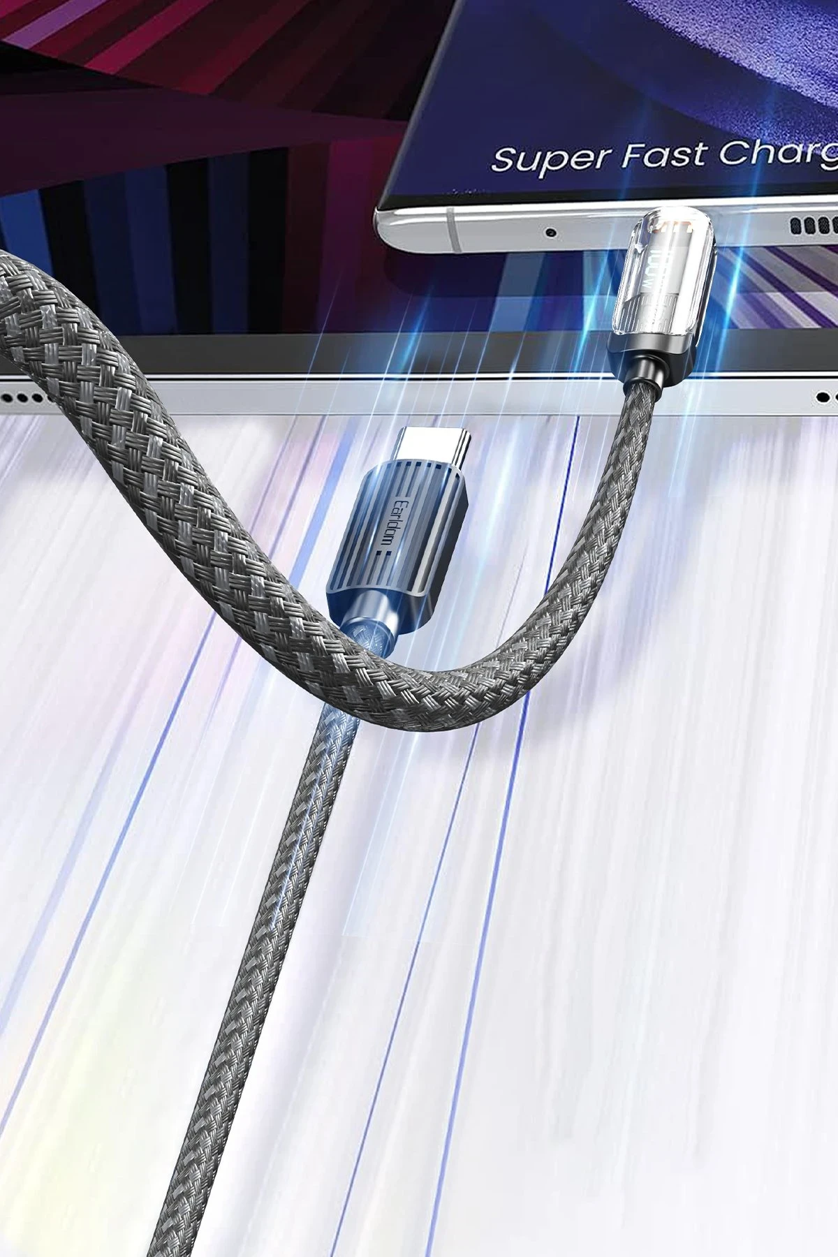 Earldom EC-189CC 1M 100W Dijital Göstergeli Type-C to Type-C PD Hızlı Şarj Kablosu