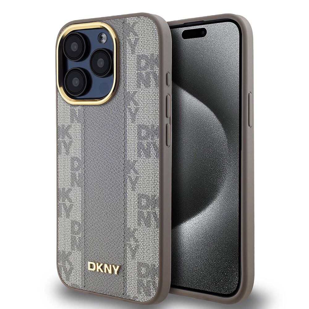 Apple iPhone 15 Pro Kılıf DKNY Orjinal Lisanslı M-safe Şarj Özellikli 3D Yazılı Checkered Pattern Kapak