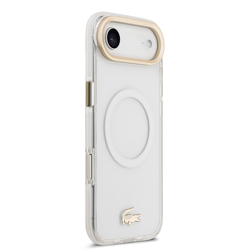 Apple iPhone 17 Air Kılıf Lacoste Orjinal Lisanslı M-safe Şarj Özellikli Gold Timsah Logolu Buzlu Kapak