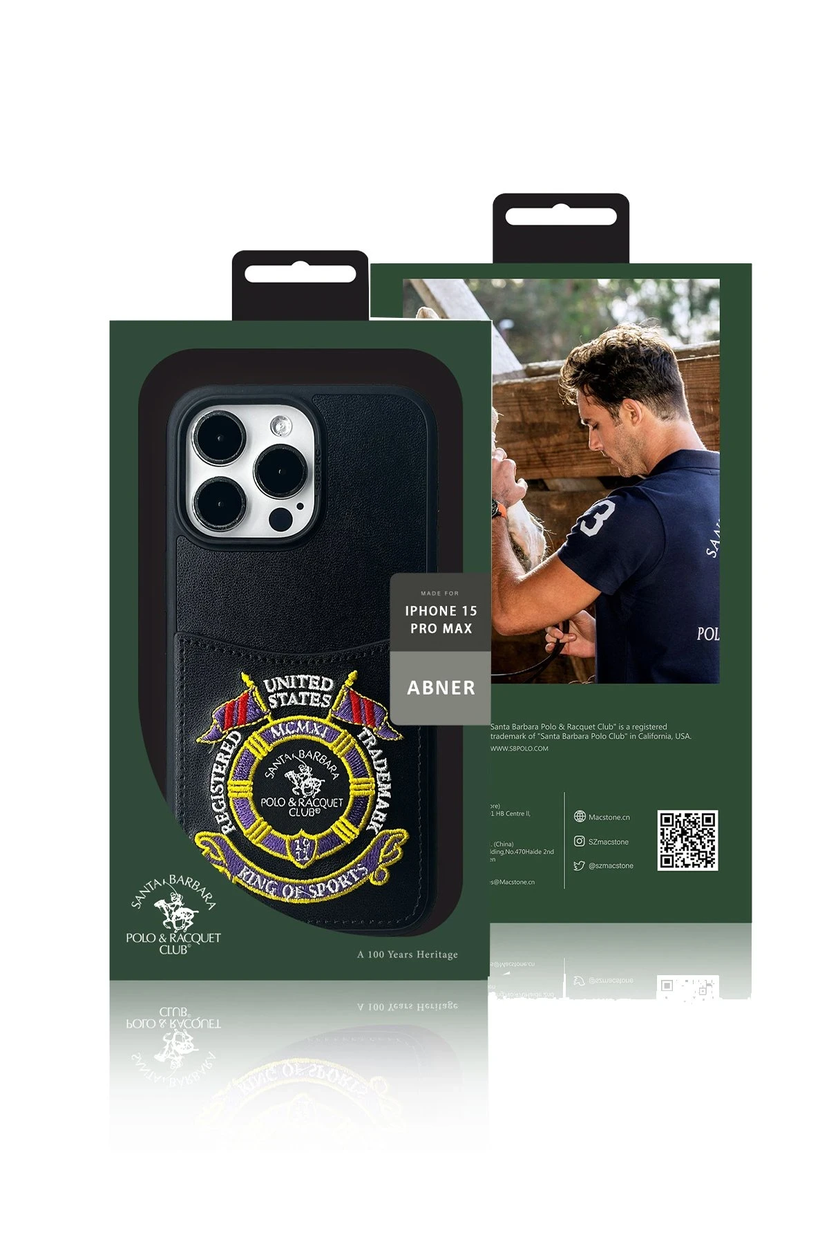 Santa Barbara Polo Racquet Club iPhone 15 Pro Abner İçi Süet Nakış Desenli Kartvizitli Kılıf