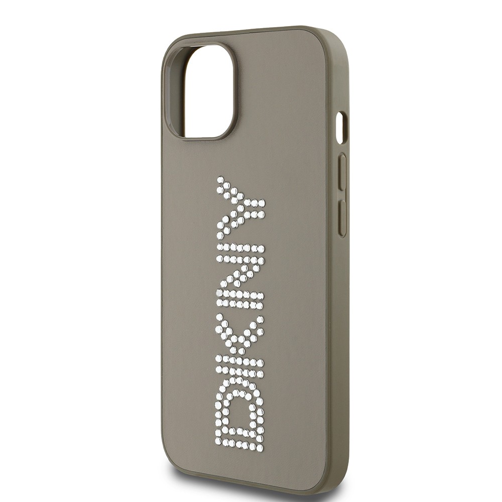 Apple iPhone 14 Kılıf DKNY Orjinal Lisanslı Taşlı DKNY Yazılı Metalik Rhinestones PU Deri Kapak