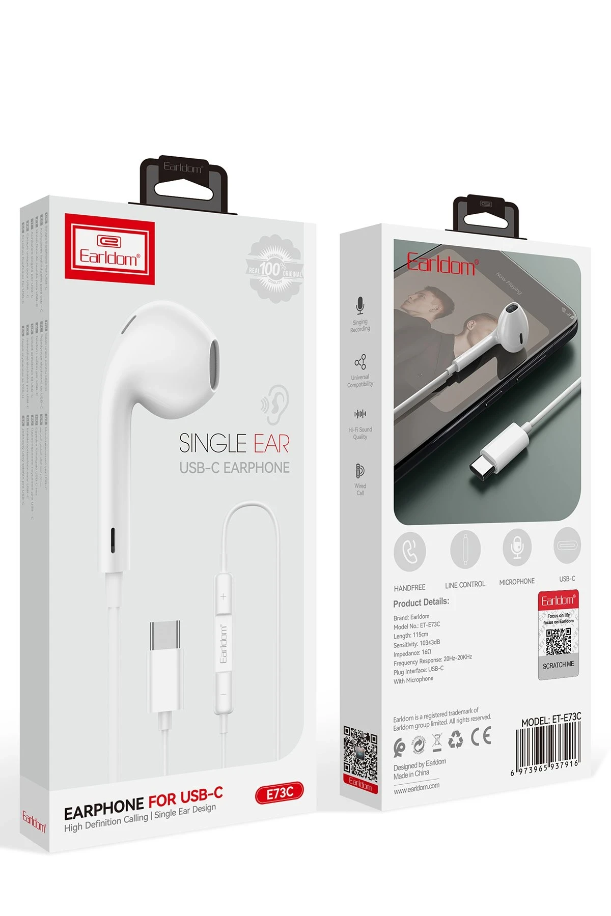 Earldom E73C Tek Kulak İçin Type-C Kablolu Kulaklık