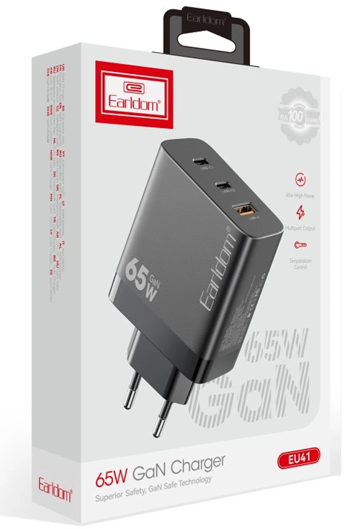 Earldom EU41 2 Adet Type-C ve 1 Adet USB Çıkışlı 65W GAN Şarj Aleti