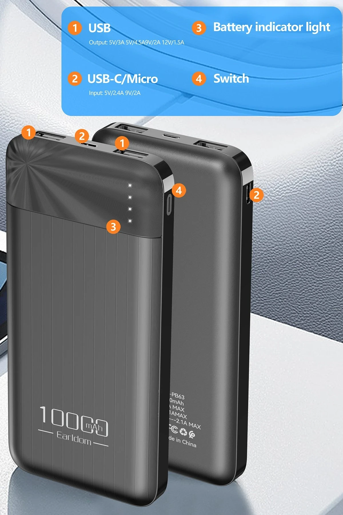 Earldom PB63 10.000 mAh 2 Adet 10W USB Çıkışlı Powerbank
