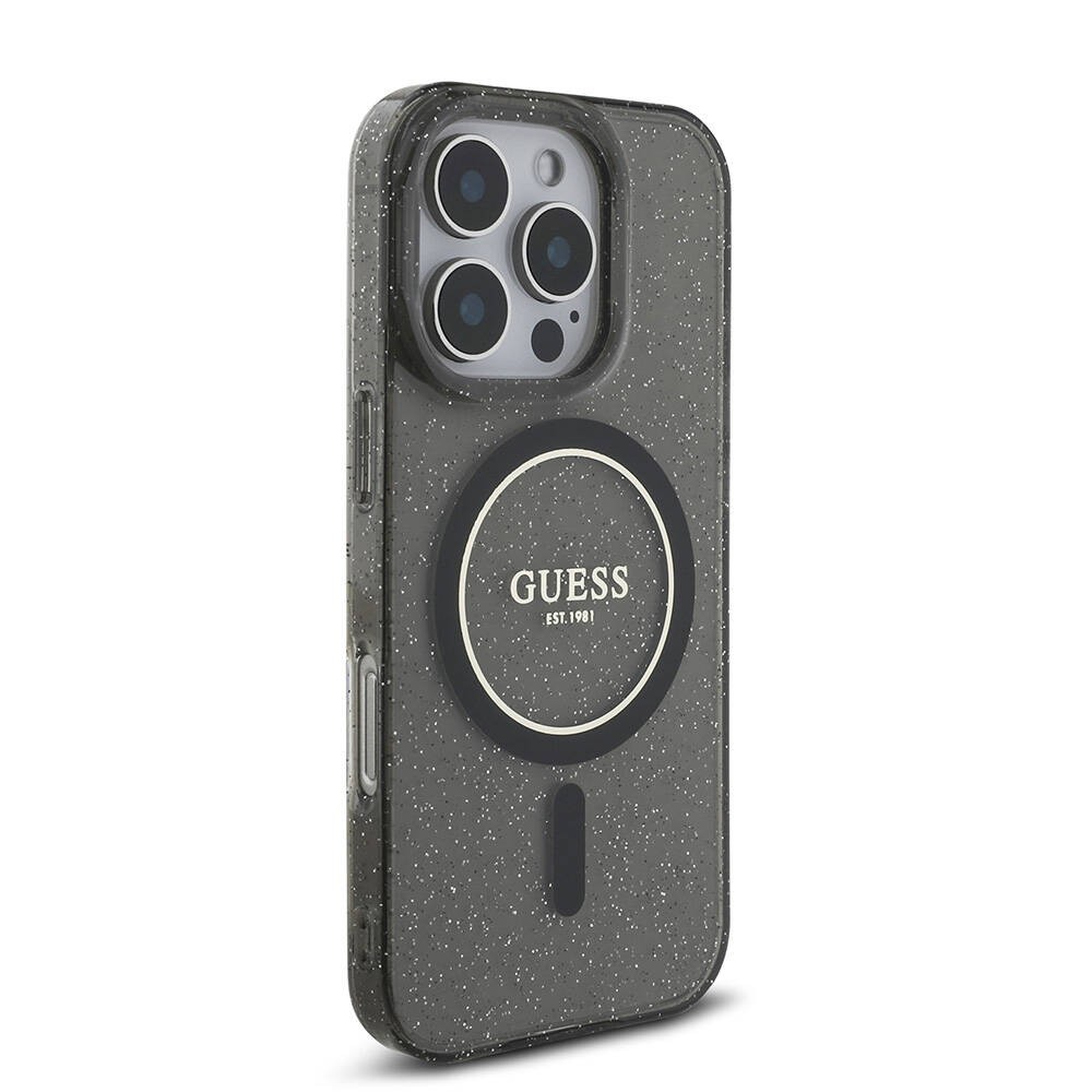 Apple iPhone 16 Pro Kılıf Guess Orjinal Lisanslı M-safe Şarj Özellikli Simli Silikon İnci Bileklikli Kapak