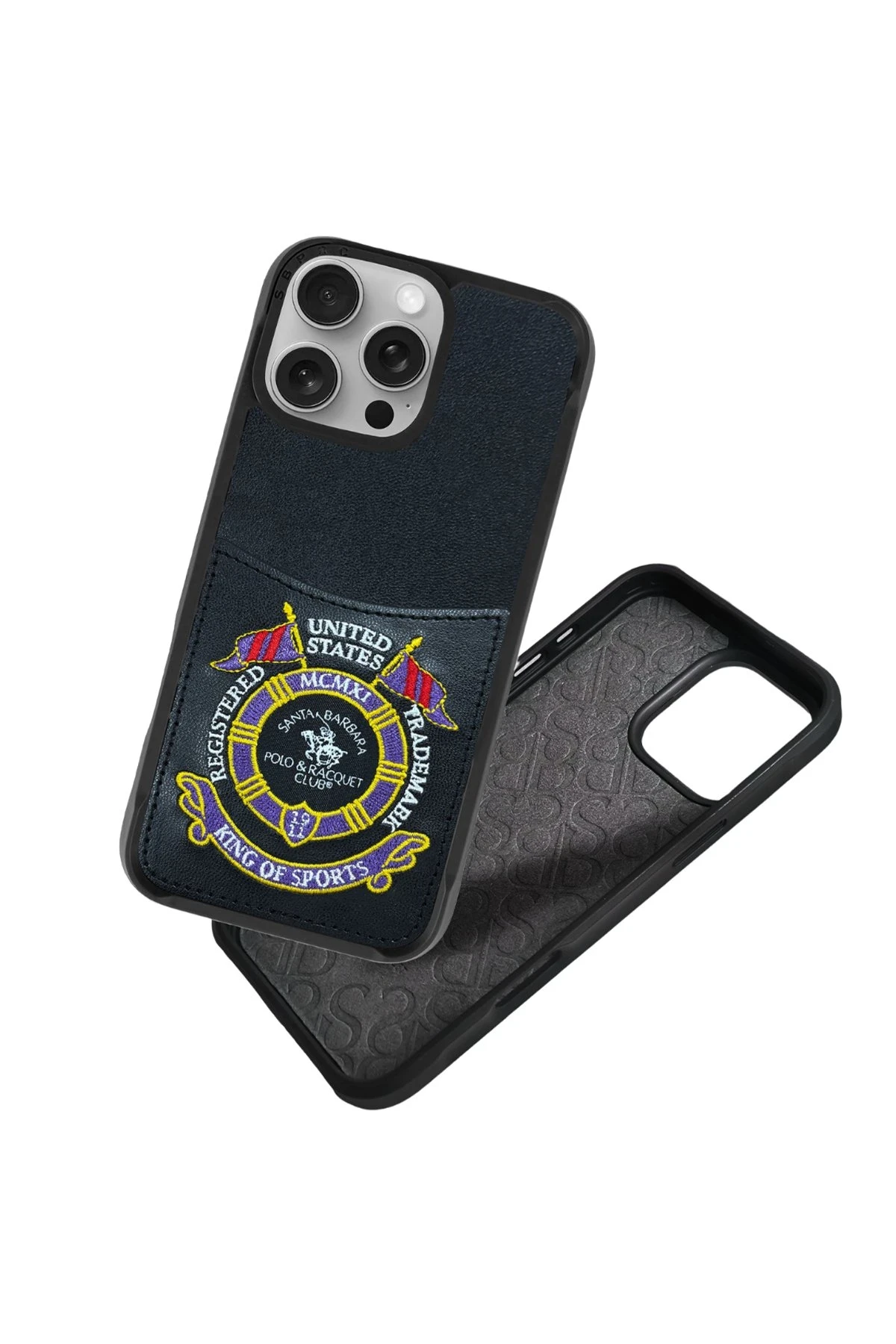 Santa Barbara Polo Racquet Club iPhone 16 Abner İçi Süet Nakış Desenli Kartvizitli Kılıf