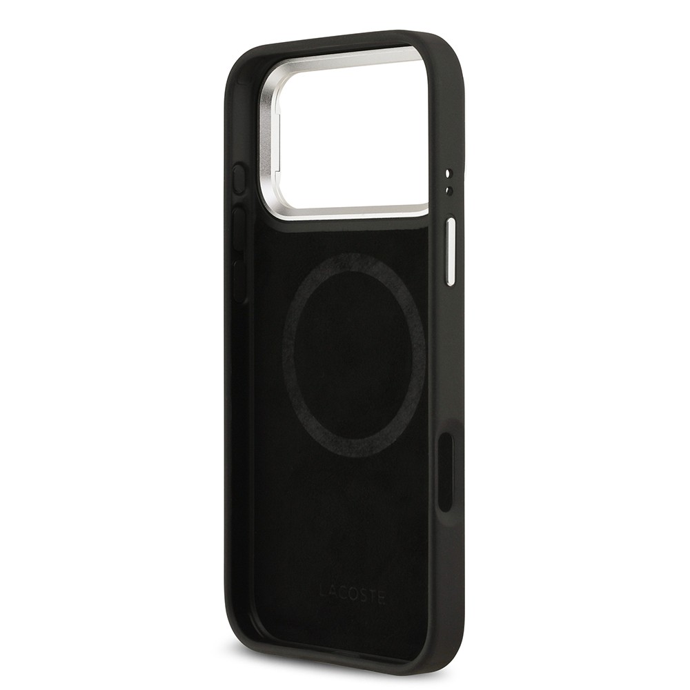 Apple iPhone 17 Pro Max Kılıf Lacoste Orjinal Lisanslı M-safe Şarj Özellikli PU Pike Desenli Standlı Metal Logolu Kapak