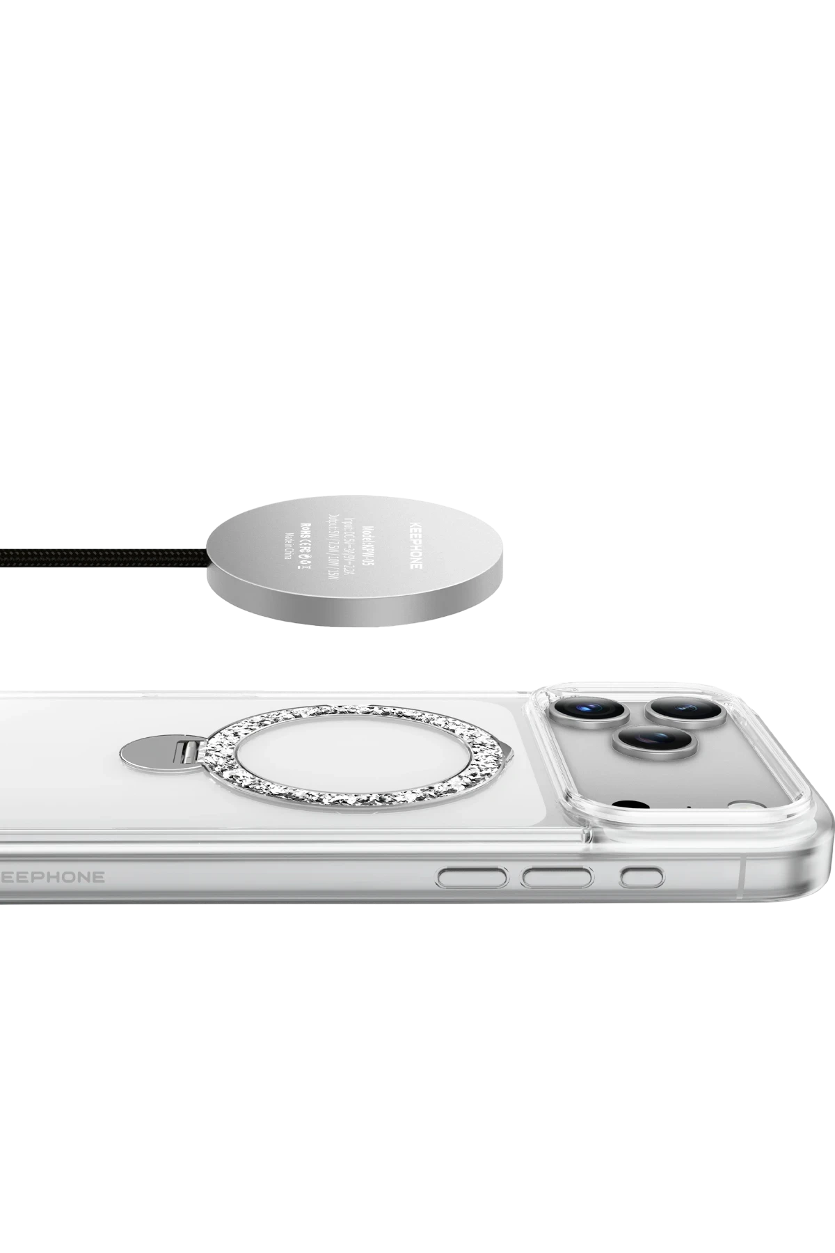 Keephone Apple iPhone 17 Pro Max Crystal Taşlı 360 Magsafe Standlı Kapak