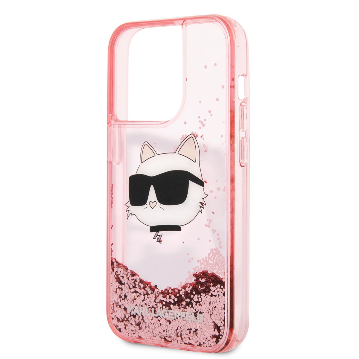 Apple iPhone 14 Pro Max Kılıf Karl Lagerfeld Sıvılı Simli Choupette Head Dizayn Kapak