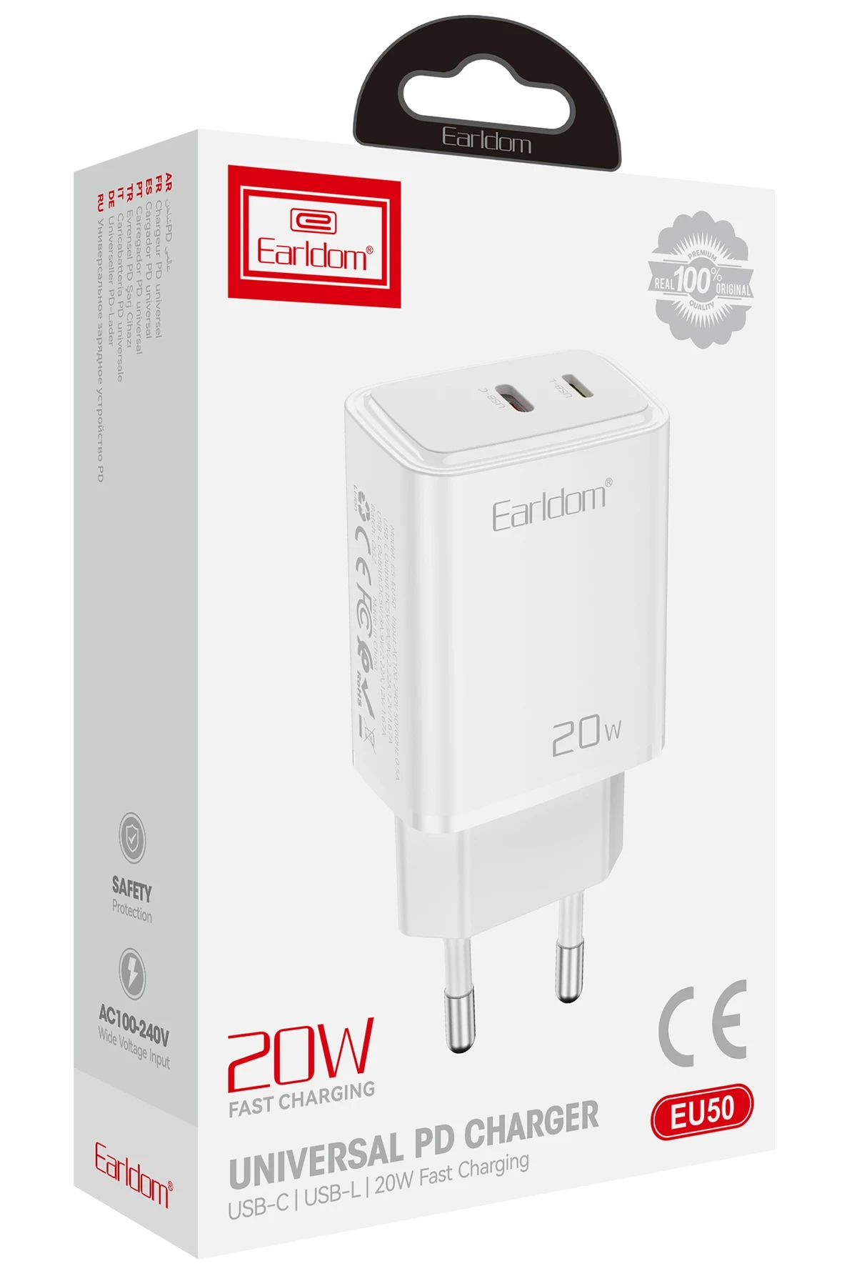 Earldom EU50 20W Type-C ve 20W Lightning Çıkışlı PD Hızlı Şarj Aleti