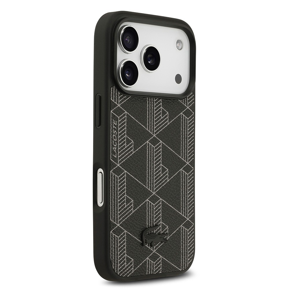Apple iPhone 17 Pro Kılıf Lacoste Orjinal Lisanslı M-safe Şarj Özellikli PU Deri Tasarımlı Kartlıklı Karışık Monogram Desenli Kapak