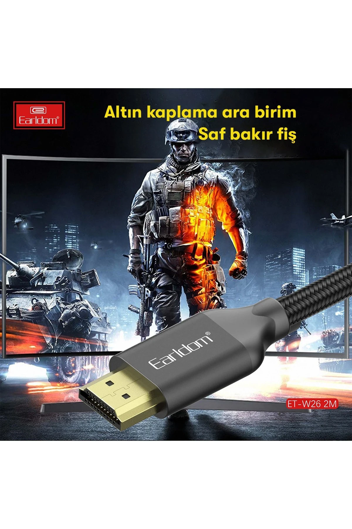 Earldom W26 2m 4K Altın Uçlu Hasır HDMI Kablo
