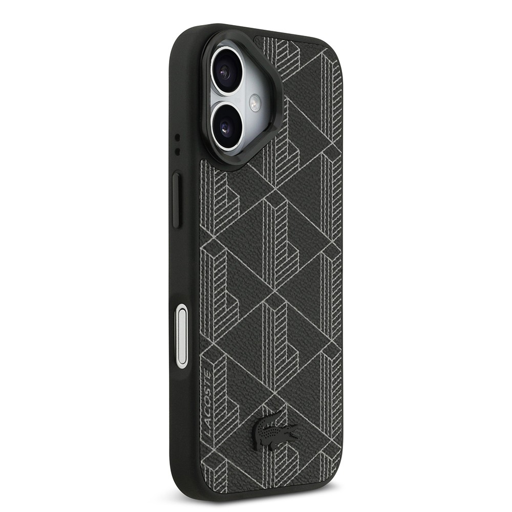 Apple iPhone 17 Kılıf Lacoste Orjinal Lisanslı M-safe Şarj Özellikli Standlı PU Deri Karışık Monogram Desenli Kapak