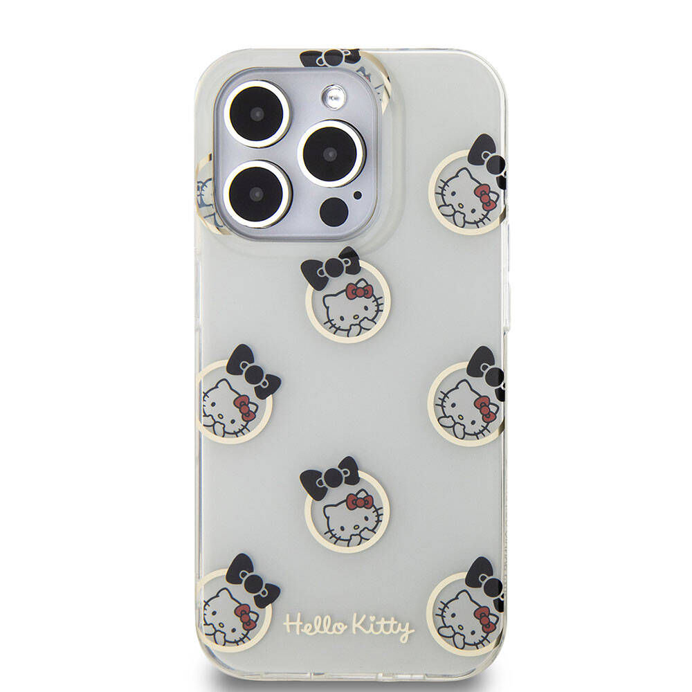 Apple iPhone 15 Pro Kılıf Hello Kitty Orjinal Lisanslı Elektroplating Kaplama Kabarcık Baskılı Kapak