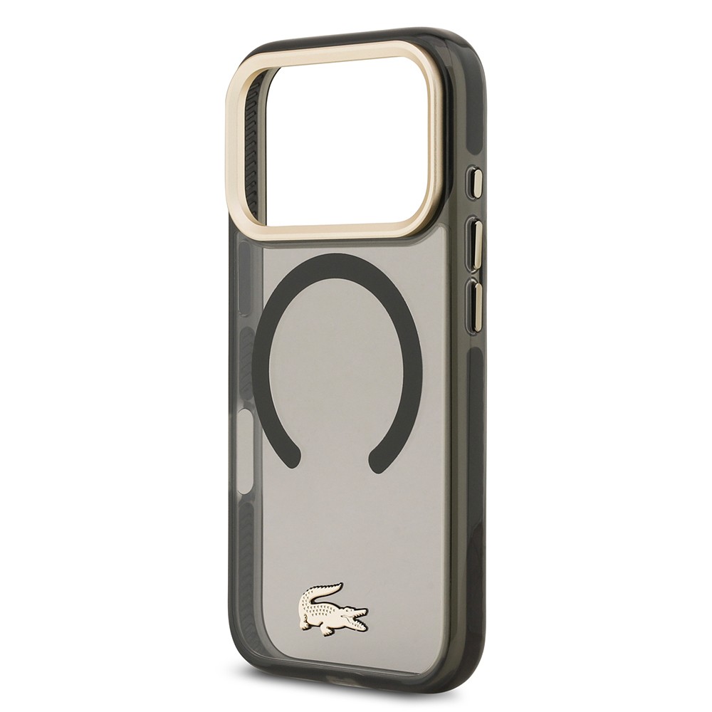 Apple iPhone 17 Pro Kılıf Lacoste Orjinal Lisanslı M-safe Şarj Özellikli Gold Timsah Logolu Buzlu Kapak