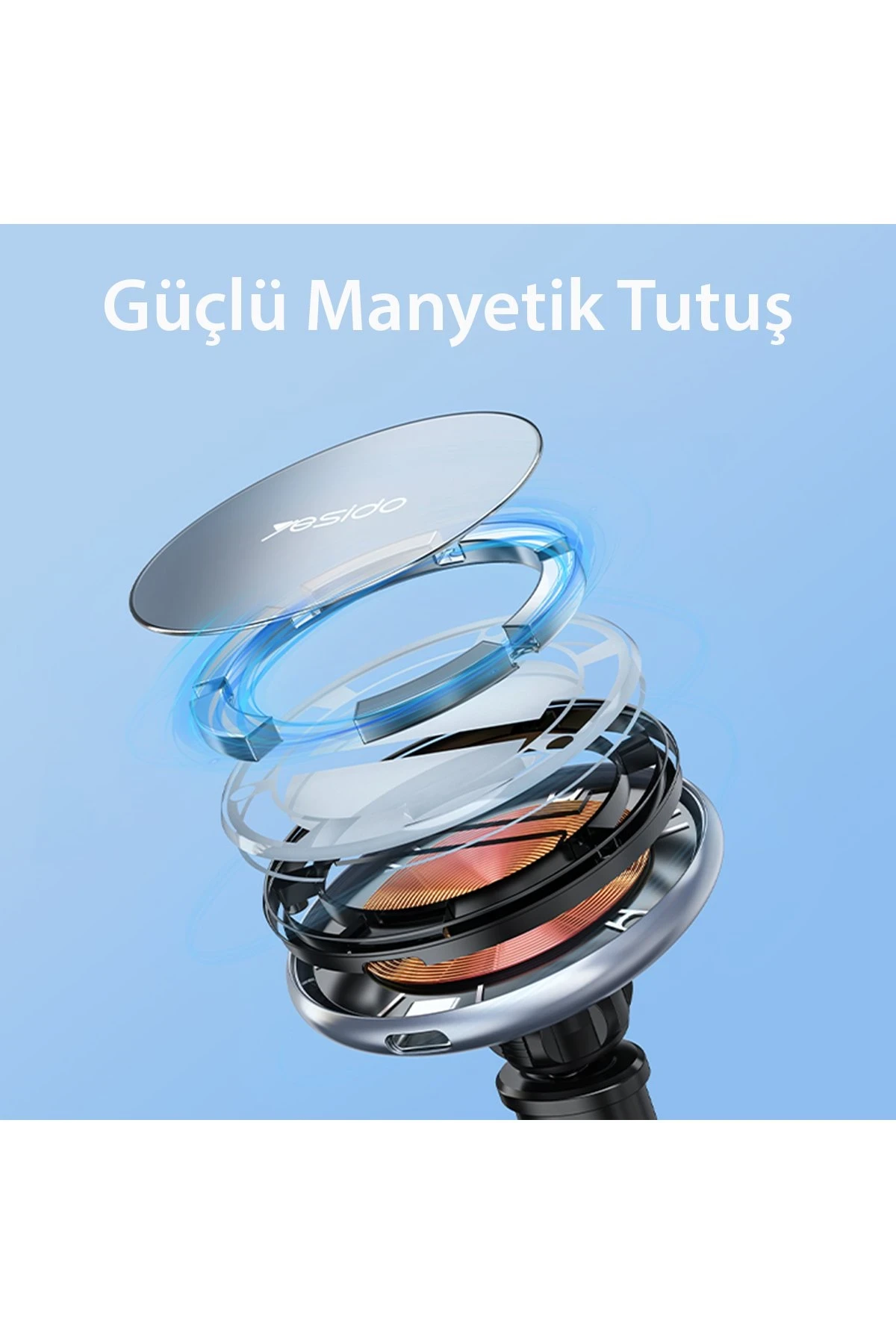 Yesido C132 15W Kablosuz Şarjlı Mıknatıslı Vantuzlu Ayarlanabilir Magsafe Araç Tutucu