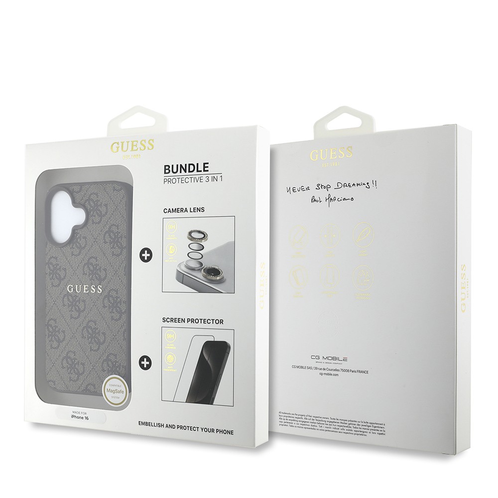 Apple iPhone 16 Guess Orjinal Lisanslı Kılıf + Ekran Koruyucu + Lens Koruyucu 3in1 Aksesuar Seti