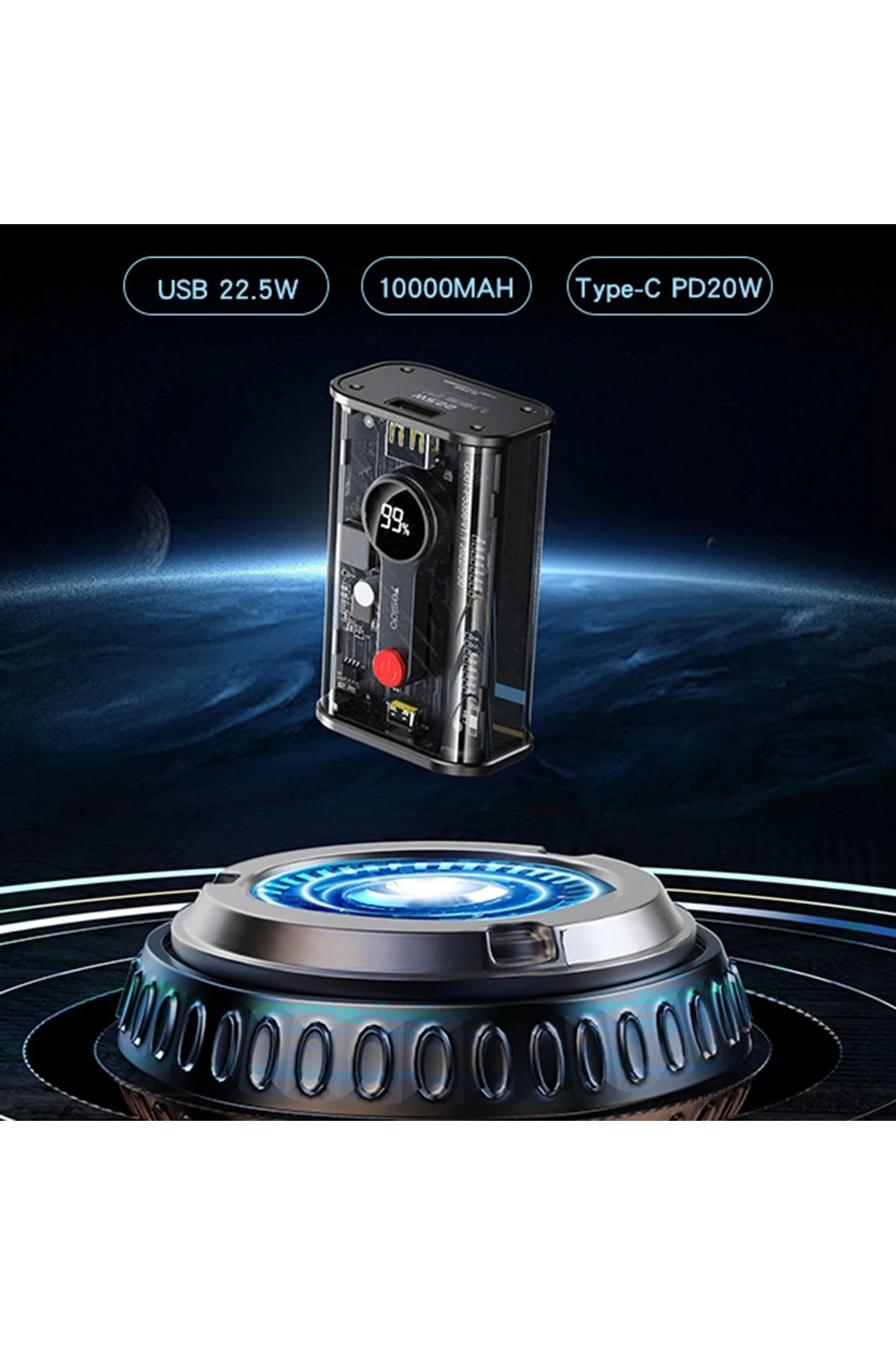 Yesido YP35 10.000 mAh USB3.0 PD Hızlı Şarj Powerbank - Şeffaf